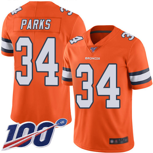 Men Denver Broncos 34 Will Parks Limited Orange Rush Vapor Untouchable 100th Season Football NFL Jersey